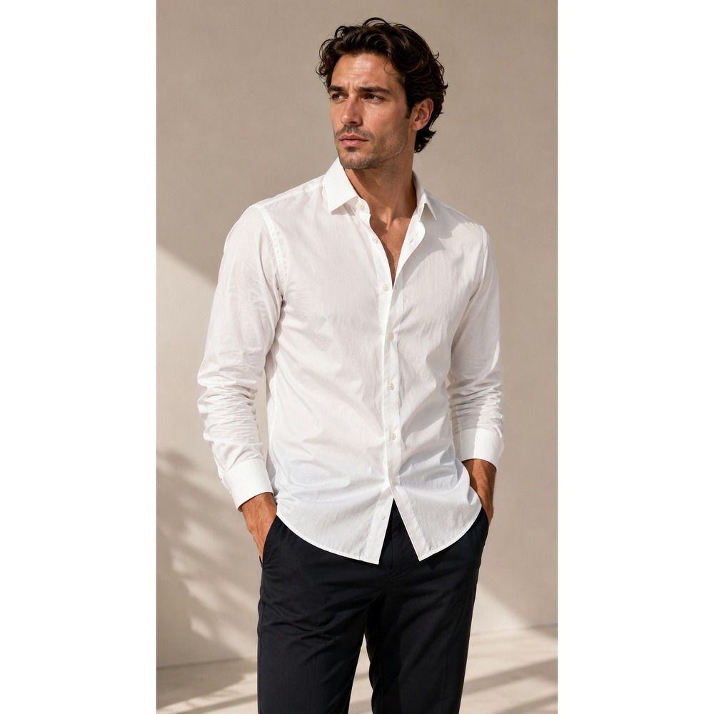 BOSS Men Button-Down Shirt 16.5 34/35 White Regular Fit Long Sleeve Solid
